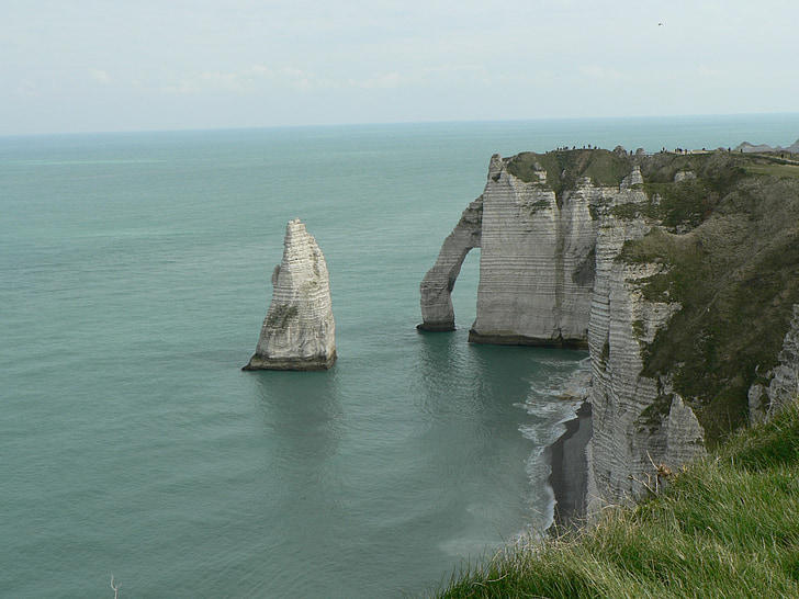 sziklák, tenger, Etretat, Normandia, táj