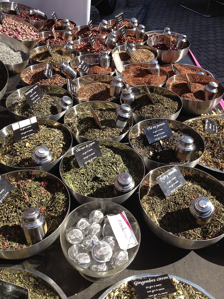 tea, herbs, green, bowl, herbal, jasmin, variety