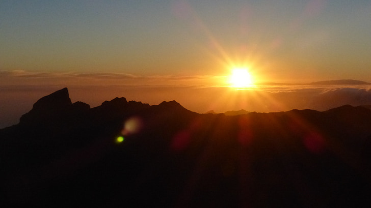 saulriets, teno kalni, saule, gaismu atpakaļ, Tenerife, Kanāriju salas, Pass