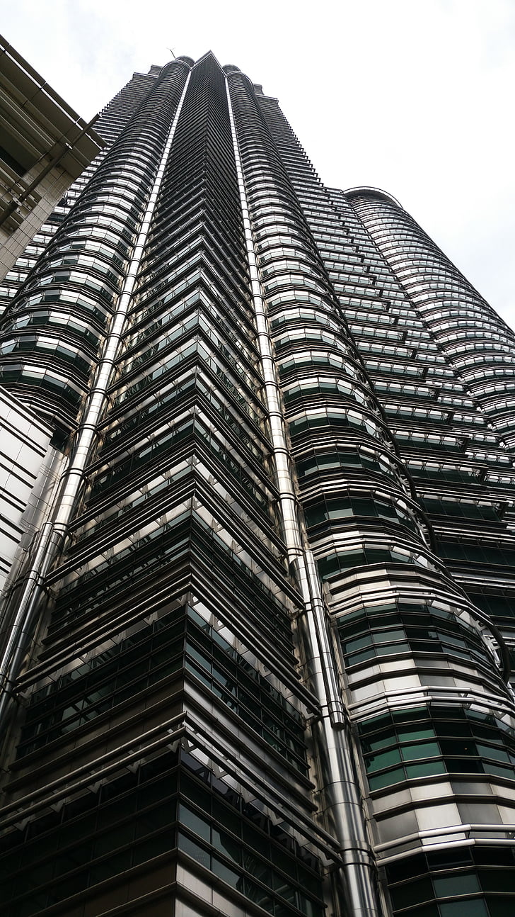 Petronas twin towers, Kong kuala, mrakodrap, stříbrná, reflexe, fasáda