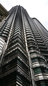 Petronas twin towers, Kong kuala, arranha-céu, prata, reflexão, fachada