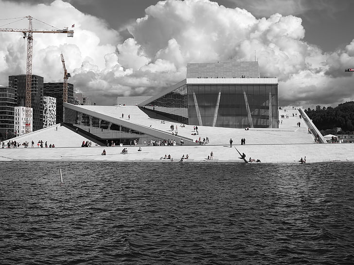 Oslo, opery, město, nové stavby, středem, Norsko