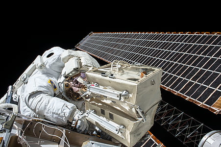 astronauta, espai, reparació, per satèl·lit, treball, electró, espai exterior astronautes