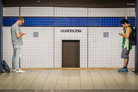 Broadway, stacija, tālrunis, vīrieši, metro, metro, Manhattan