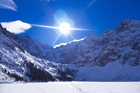 tatry, mountains, winter in the mountains, sky, the sun, view, morskie oko