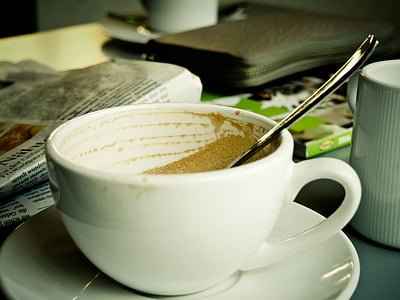 káva, šálka kávy, pohár, kaviareň, lyžica, prestávka, prestávka na kávu