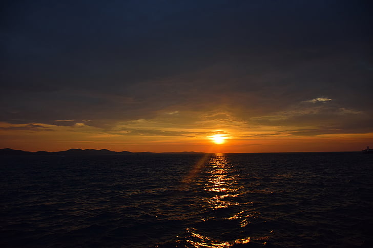 matahari terbenam, awan, laut, musim panas, Adriatic, Pirovac, Pantai