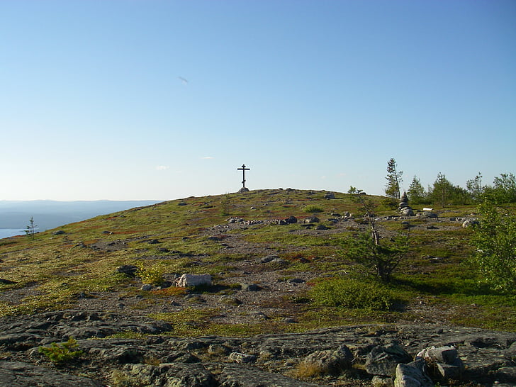 naturen, landskap, Lone peak, blå himmel, Ryssland, Cross, Hill