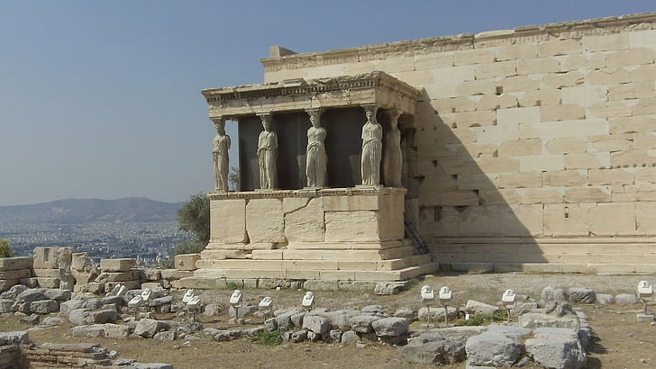 caryatids, 아크로폴리스, 아테네, 그리스, 사원, 클래식, 아키텍처