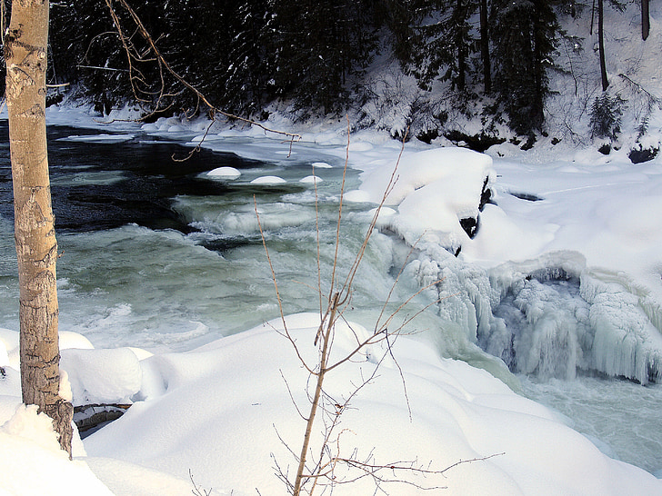 zimné, ľad, rieka, vody, mrazené, sneh, za studena
