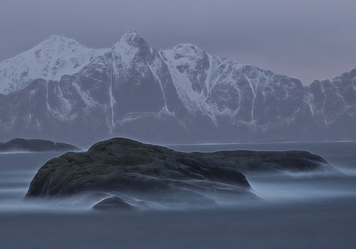 klipper, sjøen, Storm, Lofoten, fjell