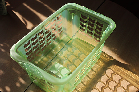 laundry basket, basket, plastic, green