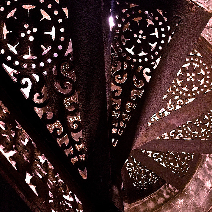 ferro, em espiral, escadaria, arquitetura, circular, design floral, perspectiva