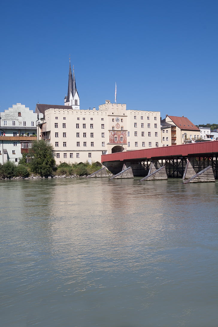 Wasserburg, város, folyó, rögzítő, híd, építészet, víz