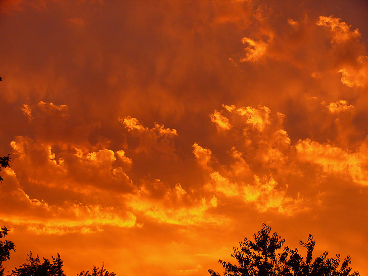 sunset, red, clouds, sky, evening, evening sky, afterglow