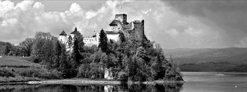 城堡, niedzica, 如诗如画, 历史, 纪念碑, 风景, 黑色和白色