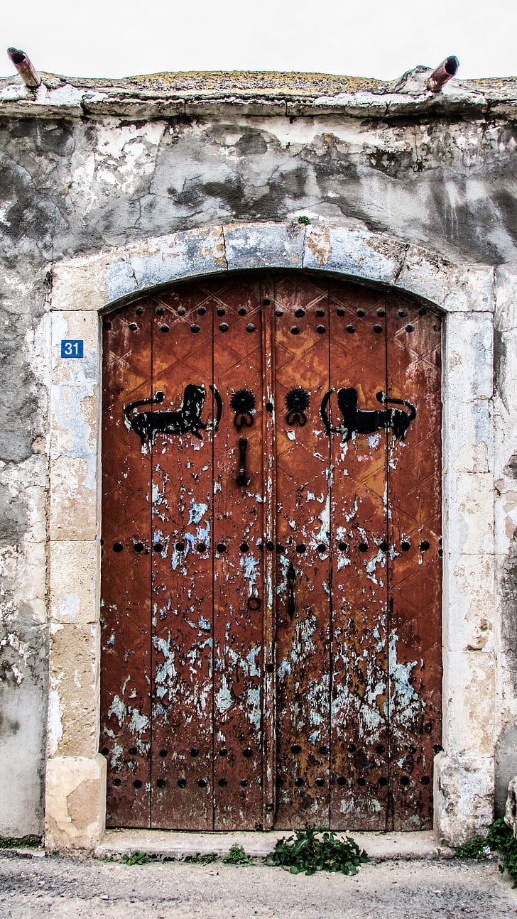 Ciprus, Kato Polemidia, régi ház, ajtó, építészet, hagyományos, bejárat