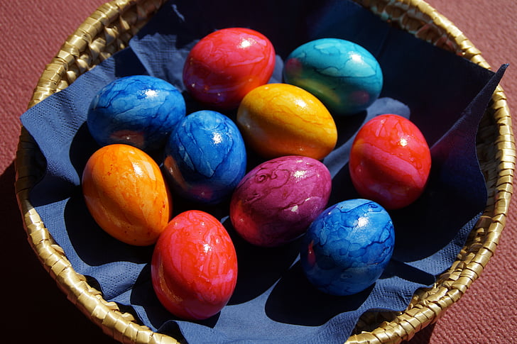 Paaseieren, lente, Paashaas, mand, körbchen Pasen basket, ei, kleurrijke