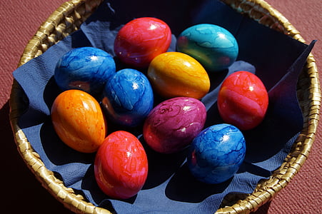 Velykų kiaušiniai, pavasarį, Velykų kiškis, krepšys, körbchen Velykinis krepšelis, kiaušinių, spalvinga