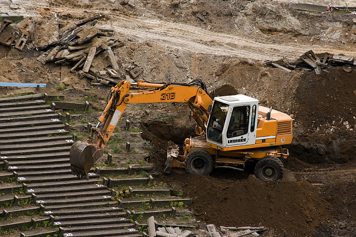 excavadores, obres de construcció, demolició