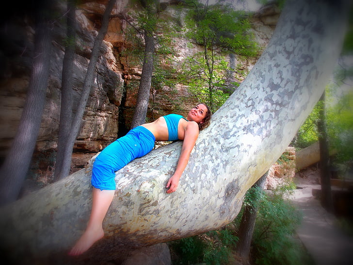 tree, relax, nature, pretty, laying, girl