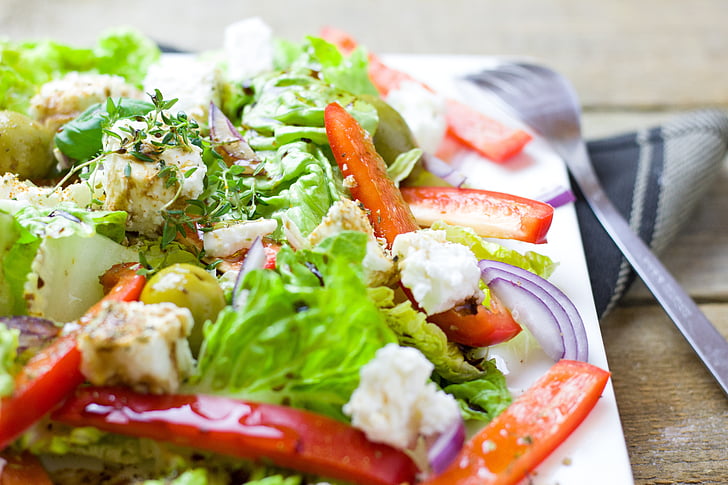 farmer's salat, salat, græsk, grøntsager, fåreost, paprika, Leaf salat