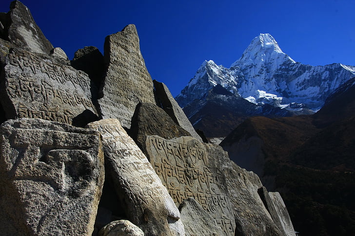 nepal, himalayas, ama dablam, solu khumbu, mani-stone, mountains, mountain