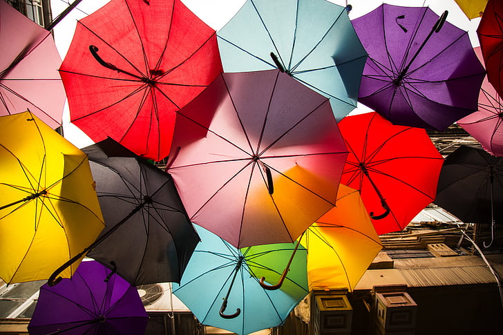 傘, ストリート, アベニュー, 色, 美しい, 装飾, デザイン