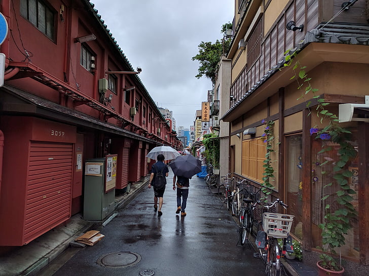 lietingą dieną, lietus, skėtis, Japonija, ramioje, ramus, Giedras