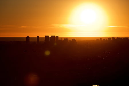 Panorama, Západ slunce, východ slunce, Architektura, Panoráma města, mrakodrap, Panorama