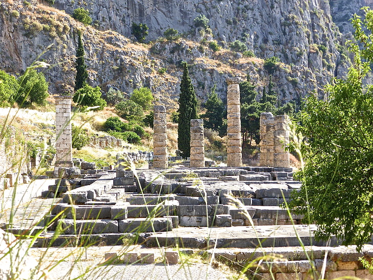 ruinele, coloane, Delphi, clasice, vechi, istoric, patrimoniu