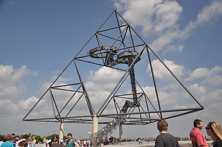 tetrahedron, pyramid, ruhr area, sculpture, welded, triangle, sky
