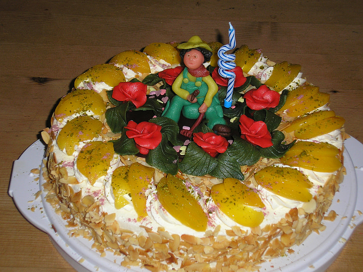 gâteau d’anniversaire, pâte d’amande, cuire au four, crème, célébration, Festival, ornement