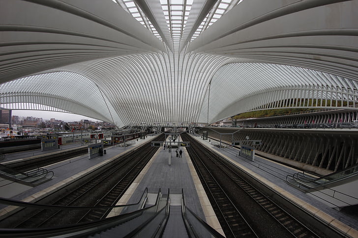 Lieja, estación de tren, arquitectura, edificio, gleise, paralelo, simetría