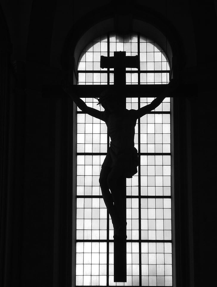 cross, dark, crucifixion, black white, religion, church, atmosphere