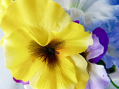 virágok, szirmok, dekoráció, sárga, mesterséges, ruhával, tavaszi