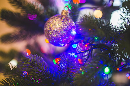 Коледа, Коледна украса, коледни светлини, коледно дърво, цветни, цветни, светлини