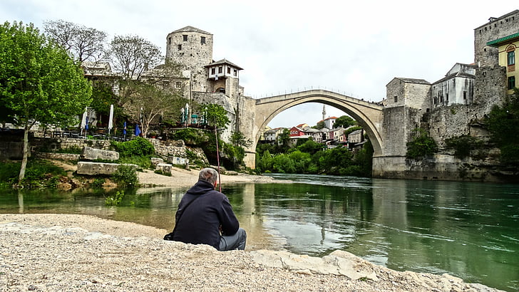 oude brug, Mostar, rivier, Neretva, Herzegovina