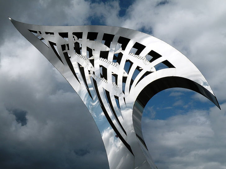 metal, fish, art, sky, bridge, sculpture