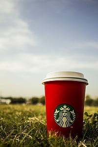 Starbucks, Kaffee, Rasen, Weihnachten, rot, Himmel, Logo