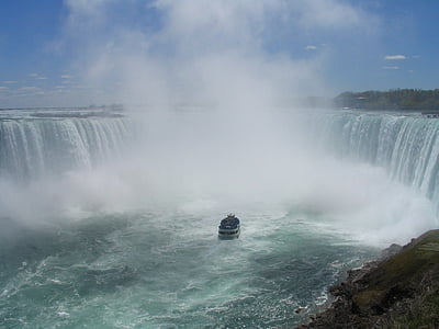 mist, waterfall, boat, landmark, maid, tour, tourist