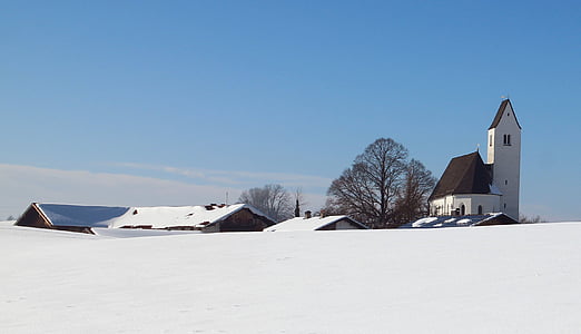 winter, snow, wintry, church, homes, snowy, cold