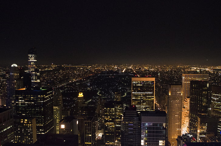 budovy, noční, New york city, město, Architektura, městský, Panoráma města