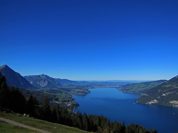 thunersee, lake, blue, sky, water, nature, landscape