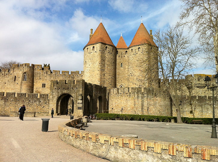 Carcassonne, slott, Frankrike, landmärke, medeltida, turism, antika