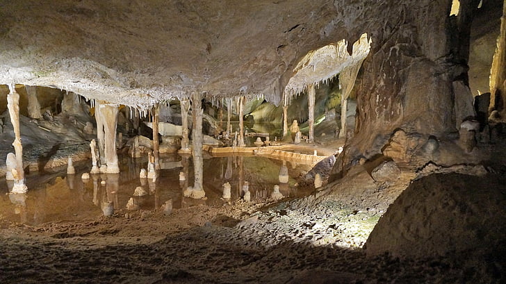 jaskyne, Ibiza, underground, žiadni ľudia, vody, deň, v interiéri