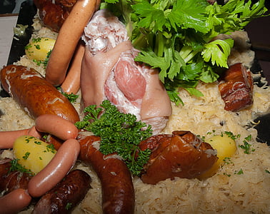 sauerkraut, delicatessen, cabbage, pork, food and drink, meat, food