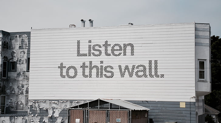 Street-art, Wand, hören, Nachricht, Urban, Stadt, Kultur