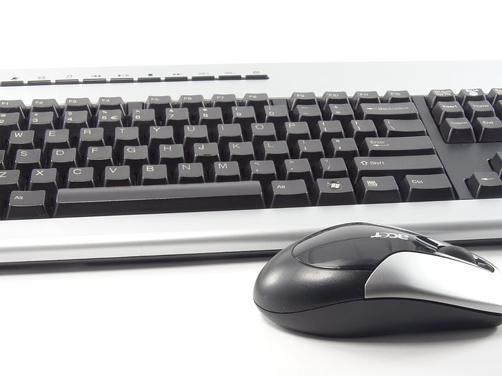 klávesnice, počítač, myš, PC, pracoviště, hardware, kancelář