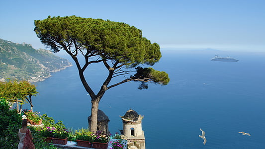 Italija, Amalfi obali, ravella, vrt, pogled na more, širok, snovi